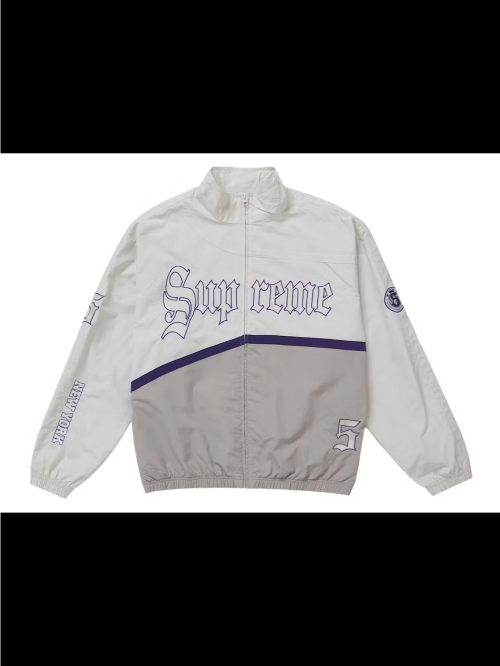 Supreme White, Light Gray & Purple Panel Logo Jacket